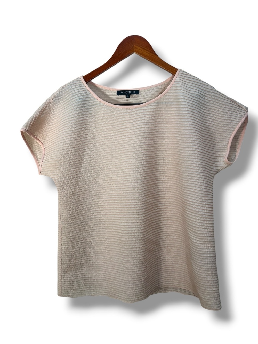 Lafayette 148 New York Peach Textured Short-Sleeve Blouse Size Small